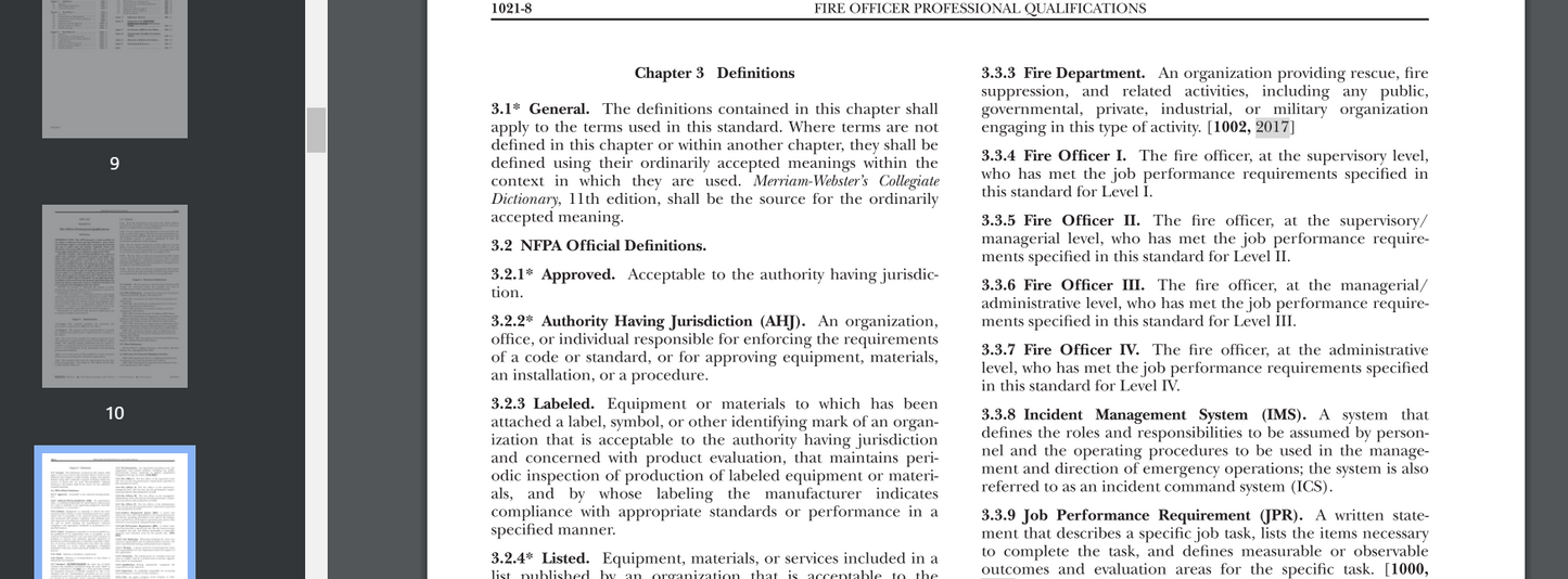 NFPA 1021 : Standard for Fire Officer Professional Qualifications 2020 edition Searchable PDF