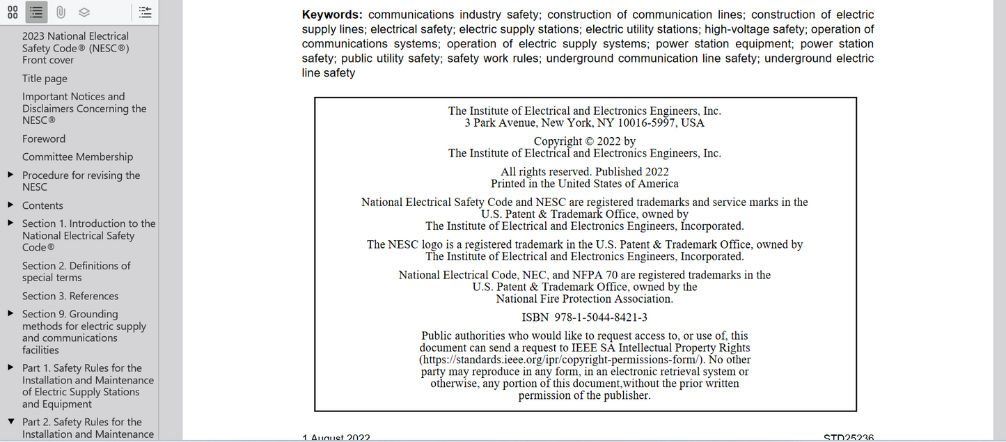 2023 National Electrical Safety Code(R) (NESC(R))  Searchable PDF