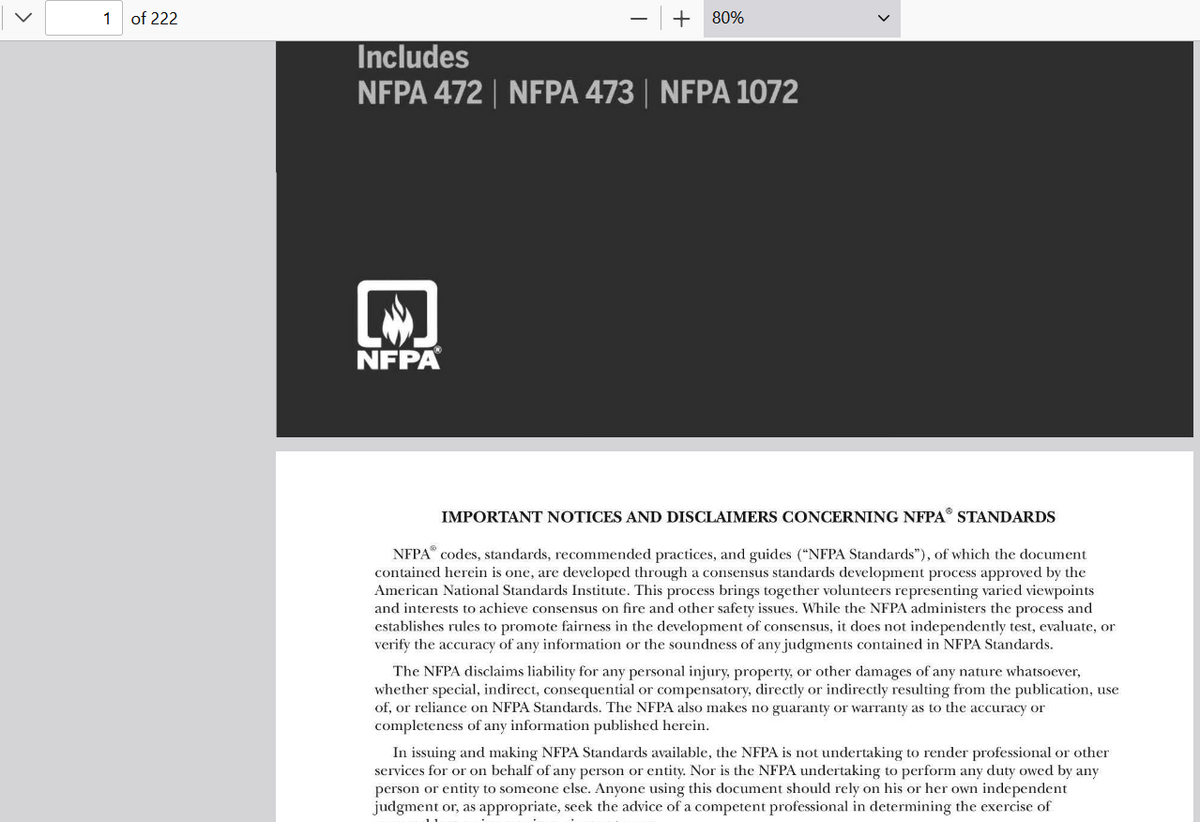NFPA 470, Hazardous Materials (WMD) Standard for Responders , 2022 Edition PDF Searchable